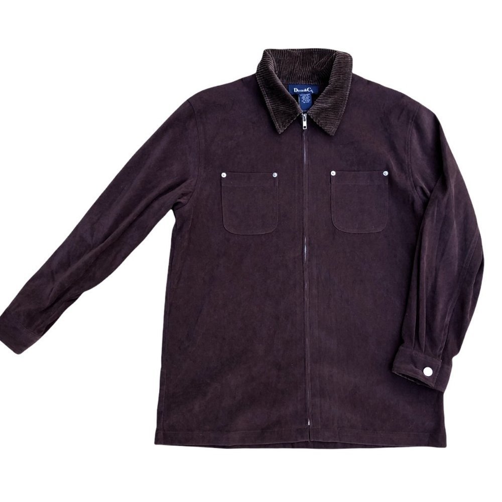 DENIM & CO Vintage 90s Faux Suede Full Zip Jacket Men's M Corduroy Collar Brown​